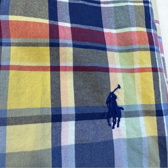 Men's Ralph Lauren Classic Fit Striped Plaid Oxford Shirt Blue Large - Picture 9 of 11